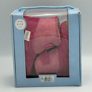 Robeez Soft Soles Pink Cozy Shoes Boots Size 0-6 Months Sherpa Lined New In Box